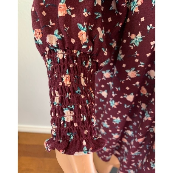 Coco and Jaimeson Burgundy Floral Babydoll Dress - Picture 13 of 16